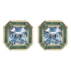 Boucles d'oreilles lumineuses Asscher en saphir bleu et vert, 18 carats, 5,40 carats