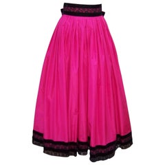 Oscar de la Renta Fuchsia Silk Taffeta Skirt With Velvet Details, 1980's