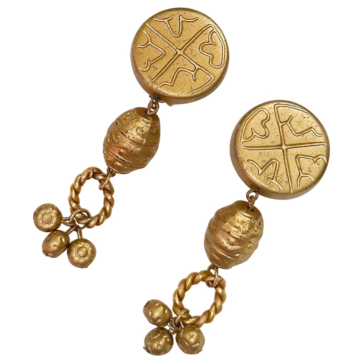 Vintage Les Bernard Gold Etruscan Statement Earrings For Sale