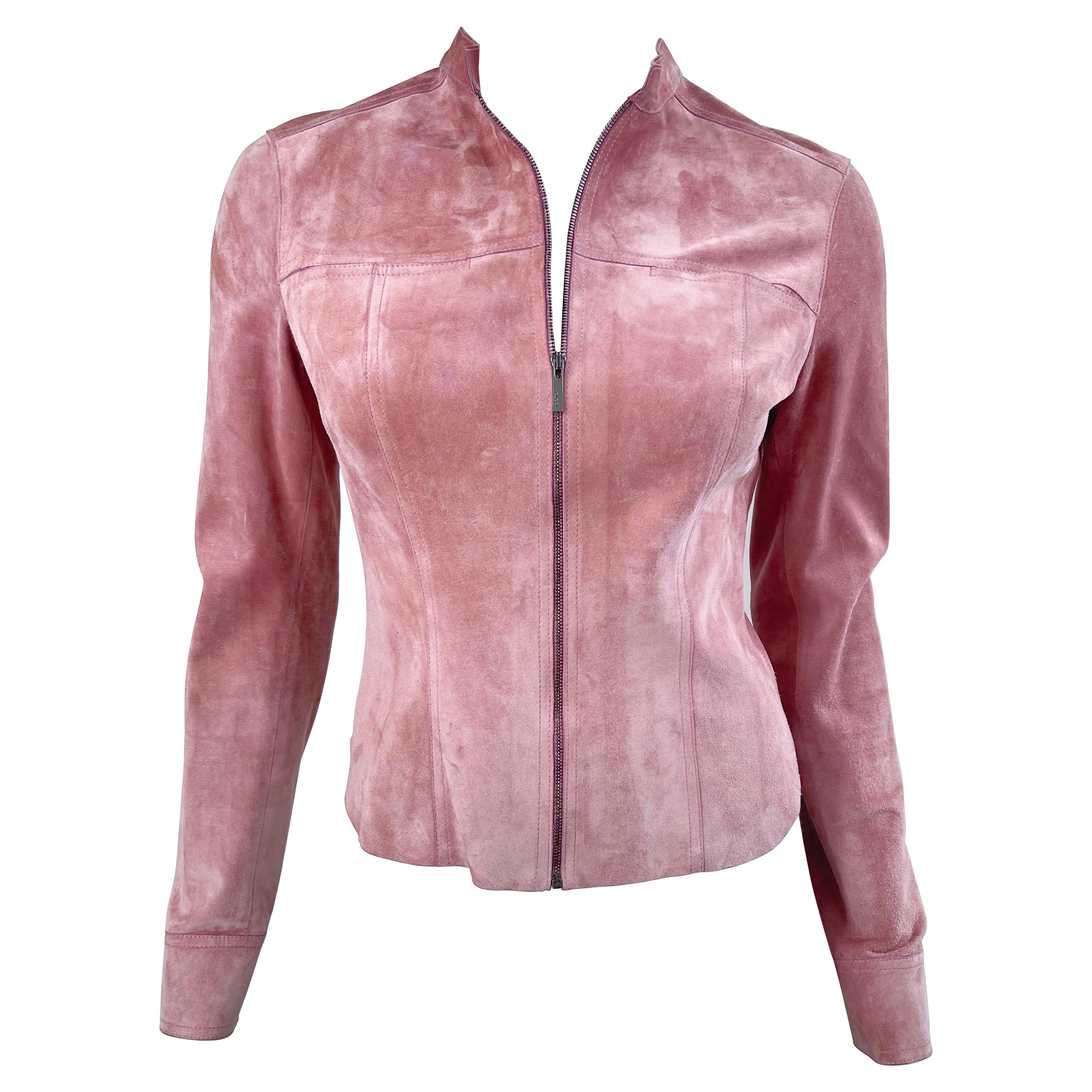 Gucci by Tom Ford Pink Mauve Dusty Rose Suede Leather Vintage Jacket 