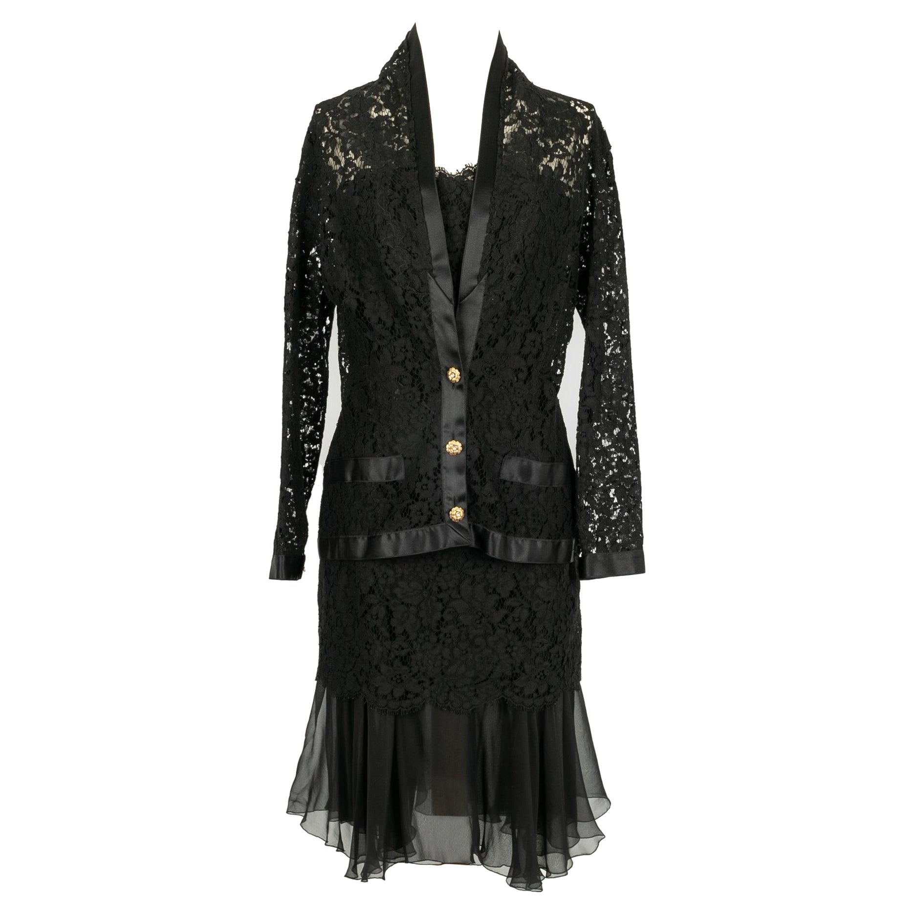 Chanel Black Lace and Silk Set