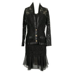 Retro Chanel Black Lace and Silk Set