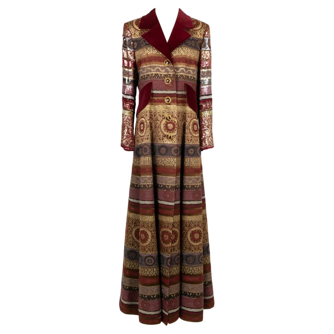 Jacques Fath Long Burgundy and Gold Coat For Sale