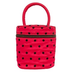 Vintage Christian Dior Red Silk Bag with Black Dots