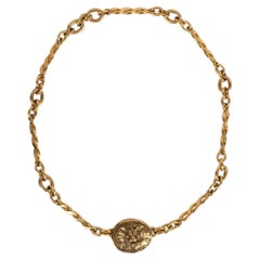 Chanel Golden Metal Chain Necklace with Lion Head Clasp