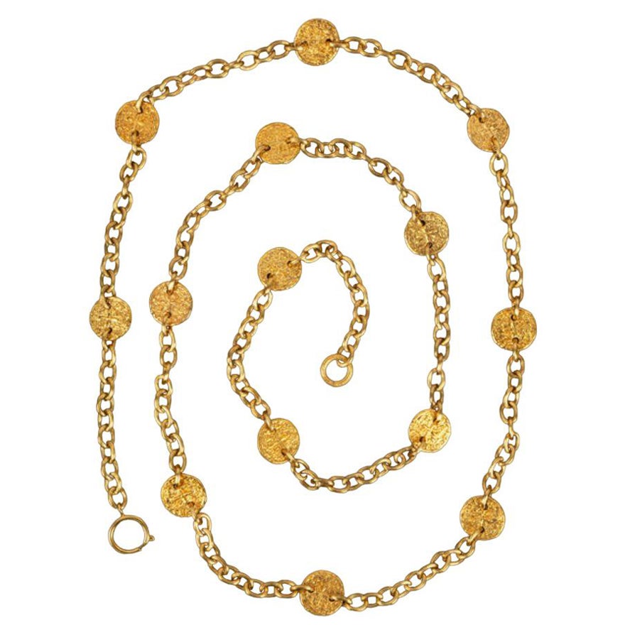 Chanel Necklace in Gold Metal Chain and Medals For Sale