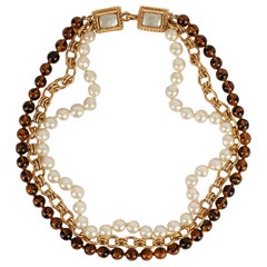 Chanel Three Strands of Pearls Necklace in Glass Beads and Gold Metal