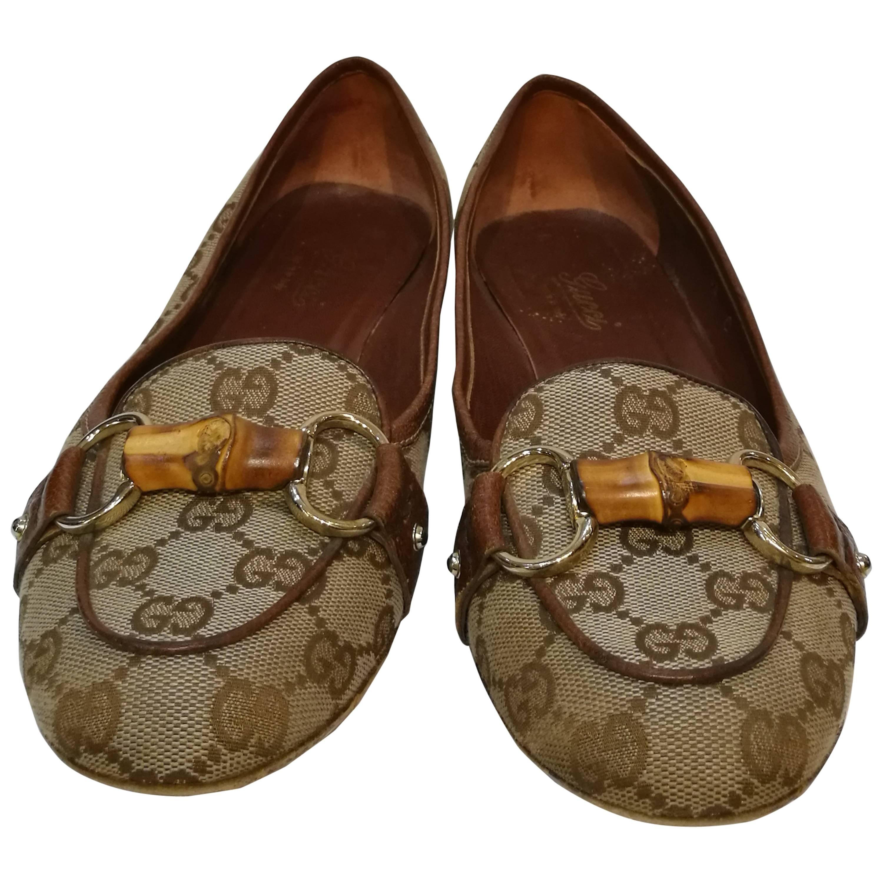 Gucci Brown Monogram Loafer Bamboo chain collection