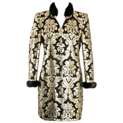 Louis Féraud Evening Silk Coat in Black and Gold, Size 36FR