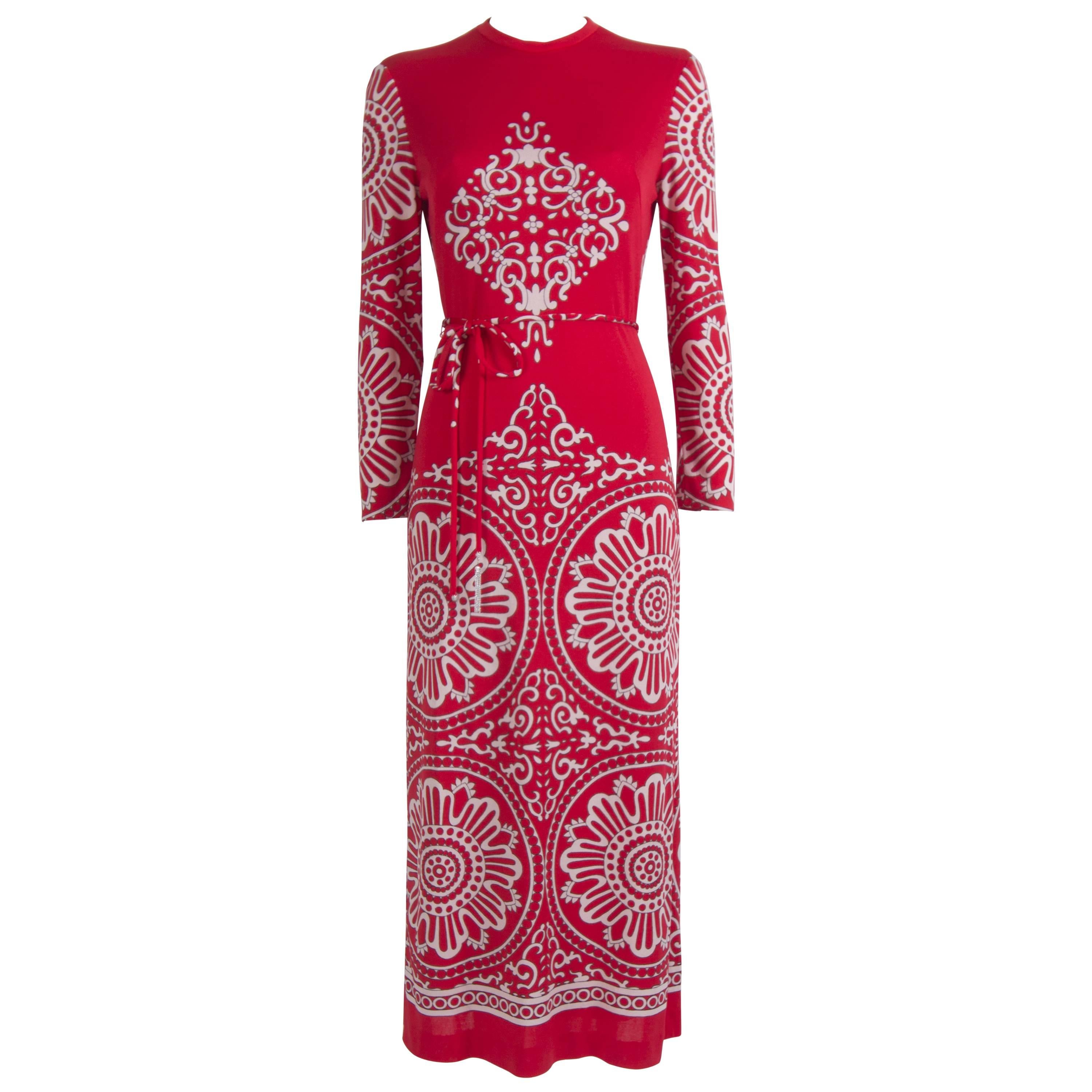 1970's Red And White Mirrored Mandala Dress