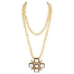 Chanel Pearl Necklace with Cross Pendant