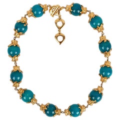 Yves Saint Laurent Gold Plated Metal Necklace with Wooden Beads