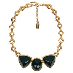 Yves Saint Laurent Necklace in Gold Metal and Green Resin