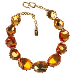 Yves Saint Laurent Necklace in Gold Metal and Orange Resin