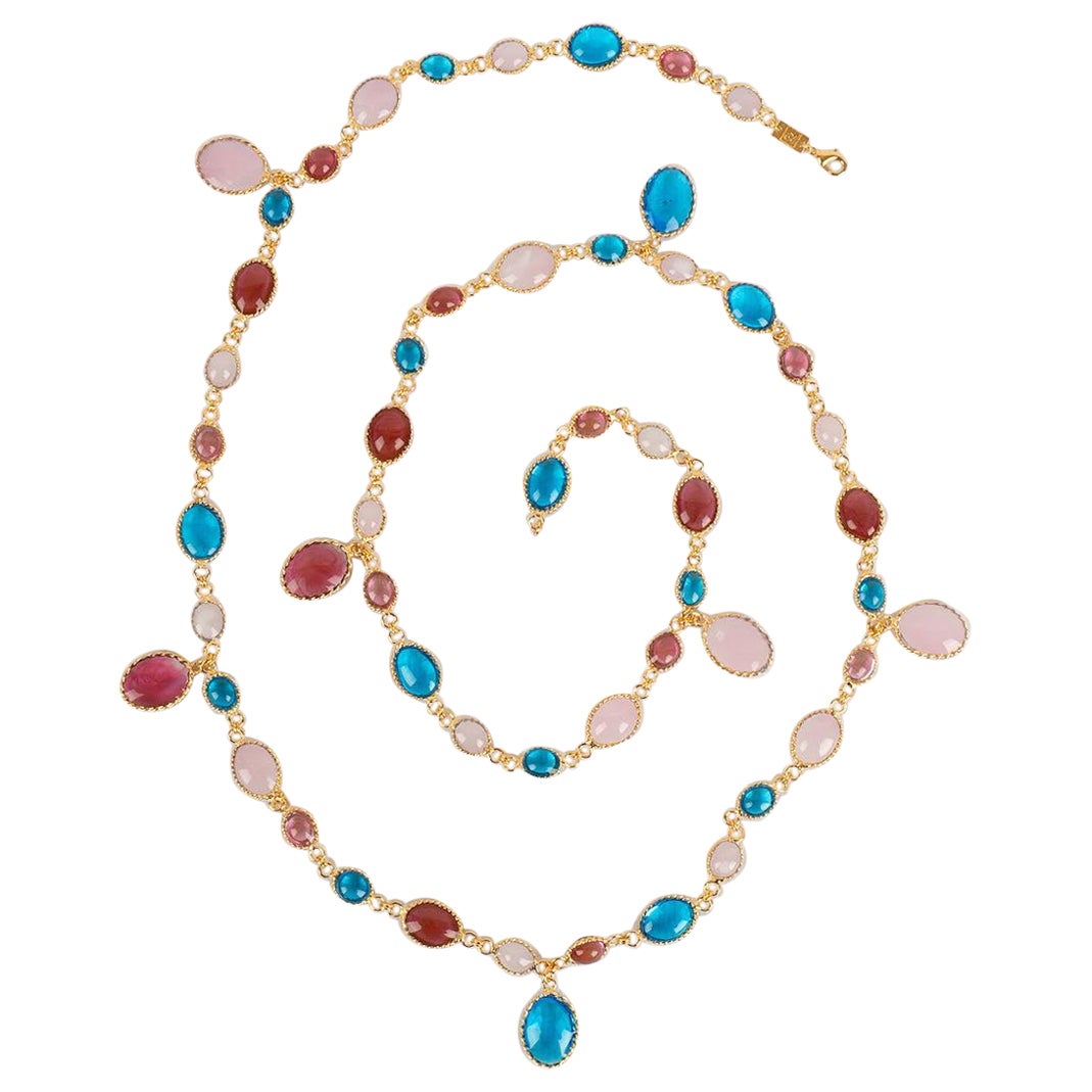 Augustine Necklace in Gold Metal and Glass Paste