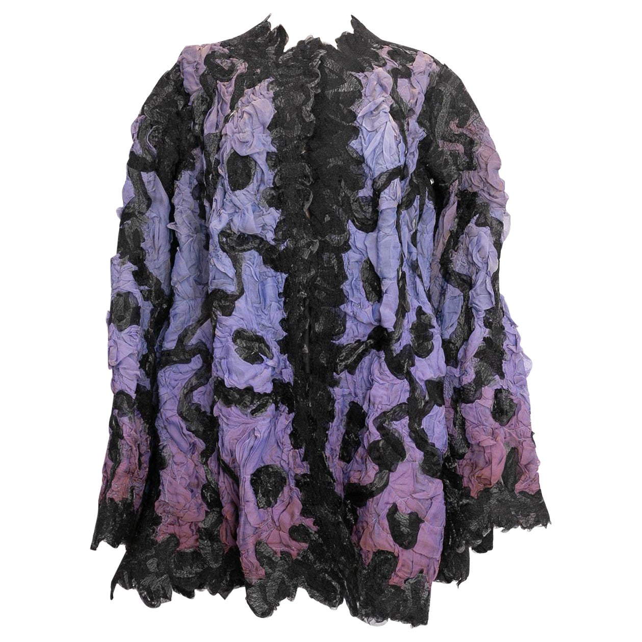 Manteau en soie haute couture Franck Sorbier, noir et violet en vente