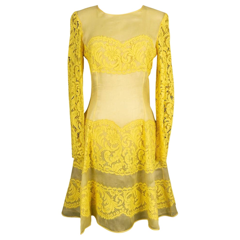 Rochas Organza and Yellow Lace Dress For Sale