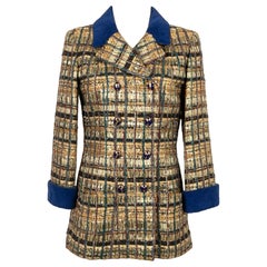 Chanel Blue Tweed and Velvet Coat Size 36FR, 2019