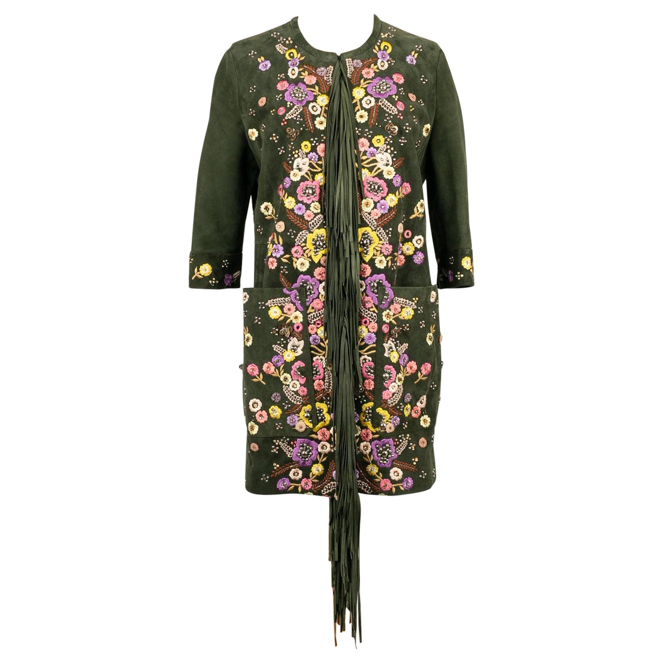 Pucci Embroidered Lamb Leather Coat Size 38FR, 2015 For Sale