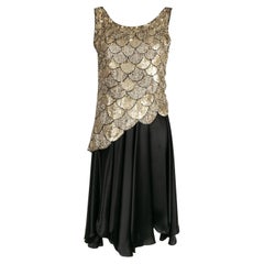 Vintage Black Silk with Gold Sequins Dress, 1930's