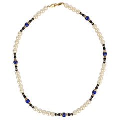 Chanel Gold Metal Necklace in Pearly Pearls and Rhinestones
