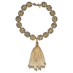 Chanel Short Necklace in Gold Metal Beads Paved with Rhinestones
