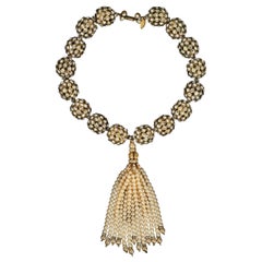 Vintage Chanel Short Necklace in Gold Metal Beads Paved with Rhinestones