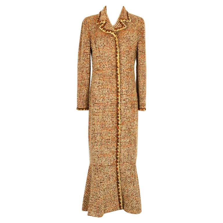 CHANEL Paris Fall 2001 Brown Wool Tweed Women’s Cropped Jacket Skirt Suit 