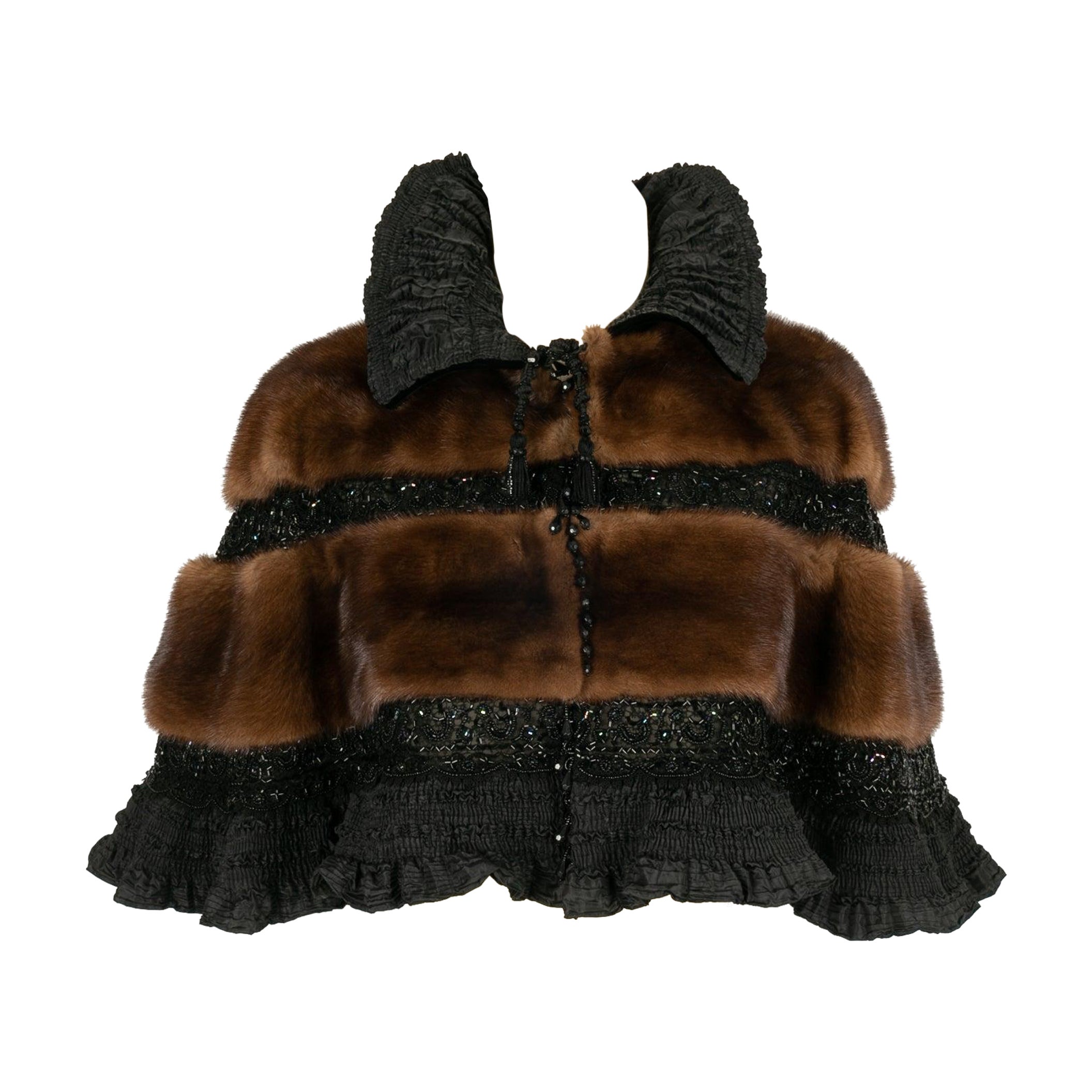 Christian Lacroix Cape in Taffeta, Lace, Beads and Mink Fur, 1998/99 For Sale