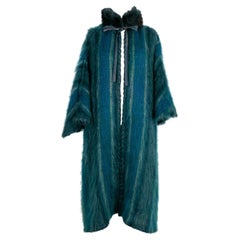 Dior Long Mohair and Fur Coat in Blue