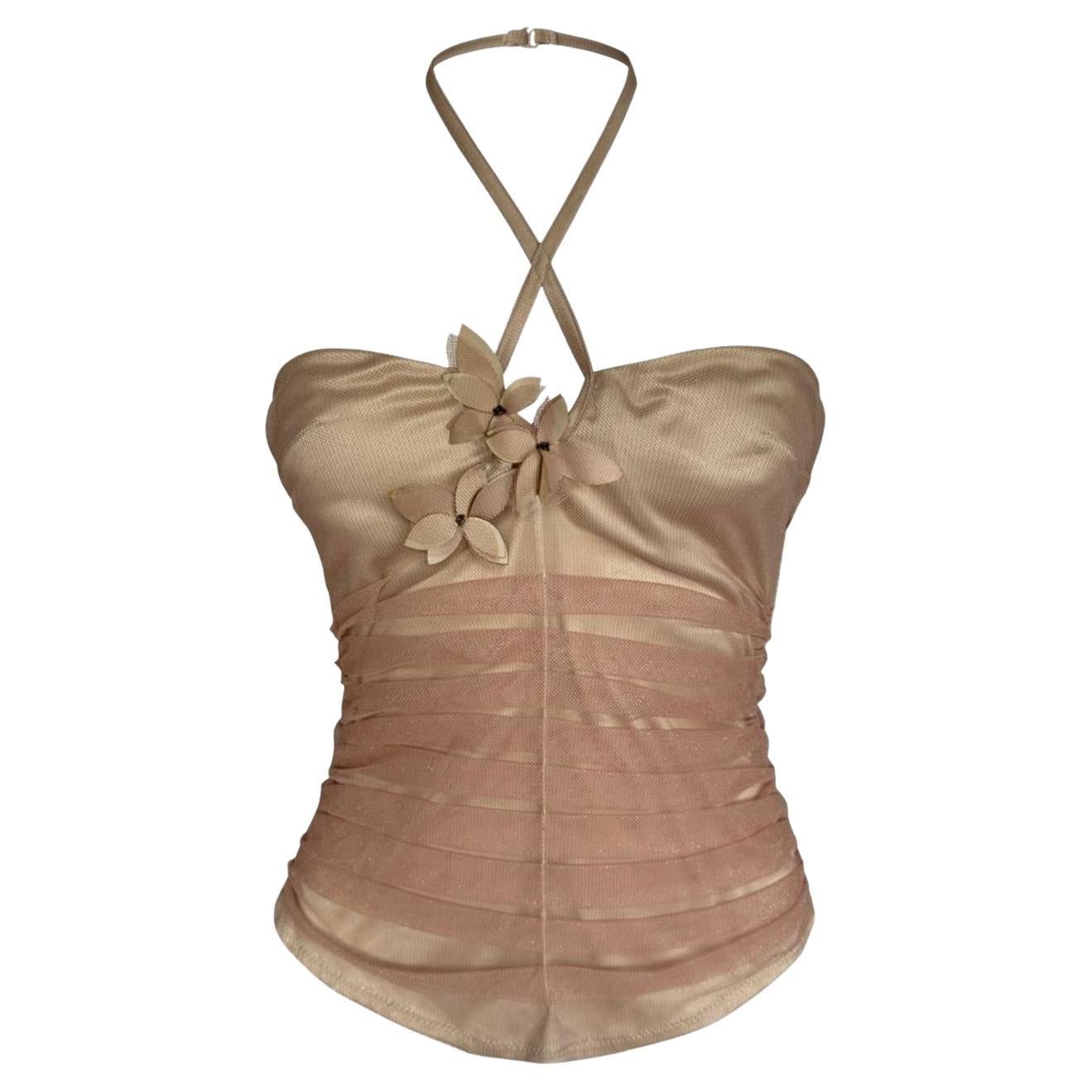 Vintage La Perla halter neck corset with flowers details at 1stDibs