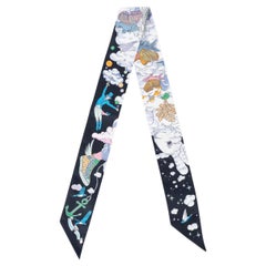 HERMES seta SUR MON NUAGE Sciarpa Twilly Noir Mauve Multicolore