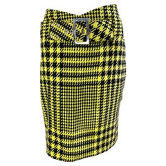 Gianni Versace Fall 2004 Runway Size 8 Yellow Black Houndstooth Belted Skirt