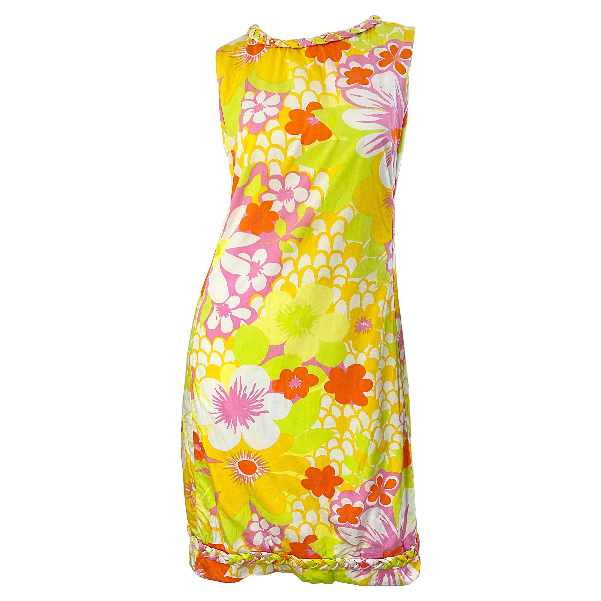 1960s Lilly Pulitzer The Lilly Yellow Pink Cotton Hawaiian Tropical Shift Dress For Sale