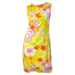 Retro 1960s Lilly Pulitzer The Lilly Yellow Pink Cotton Hawaiian Tropical Shift Dress