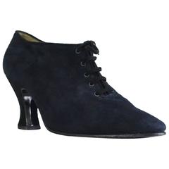 Yves Saint Laurent Navy Suede Lace Up Bootie - 7 - Circa 90's