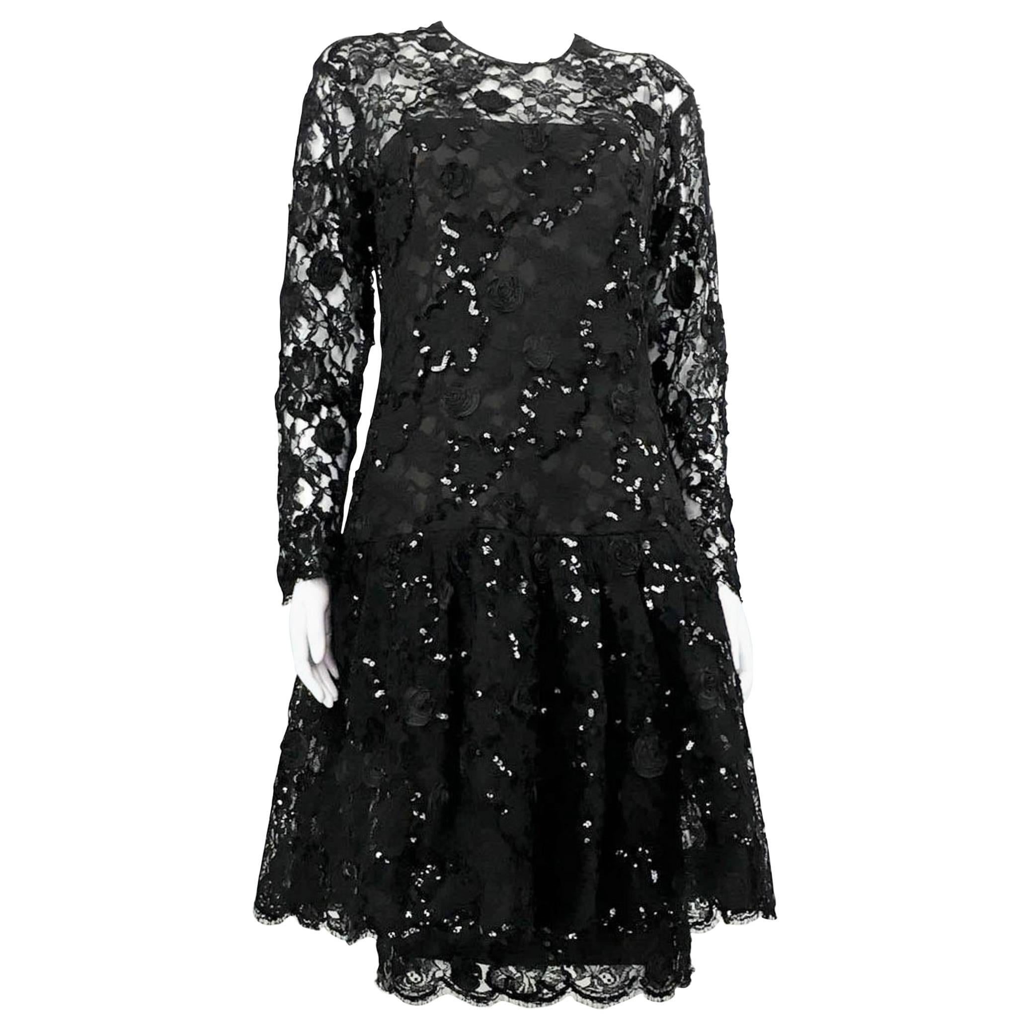 Dior Lace and Sequins Black Dress, Fall / Winter Campaign 1987  For Sale