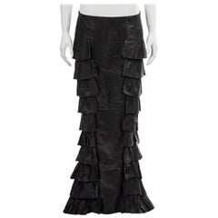 Chanel by Karl Lagerfeld black leather tiered ruffled maxi skirt, fw 2001