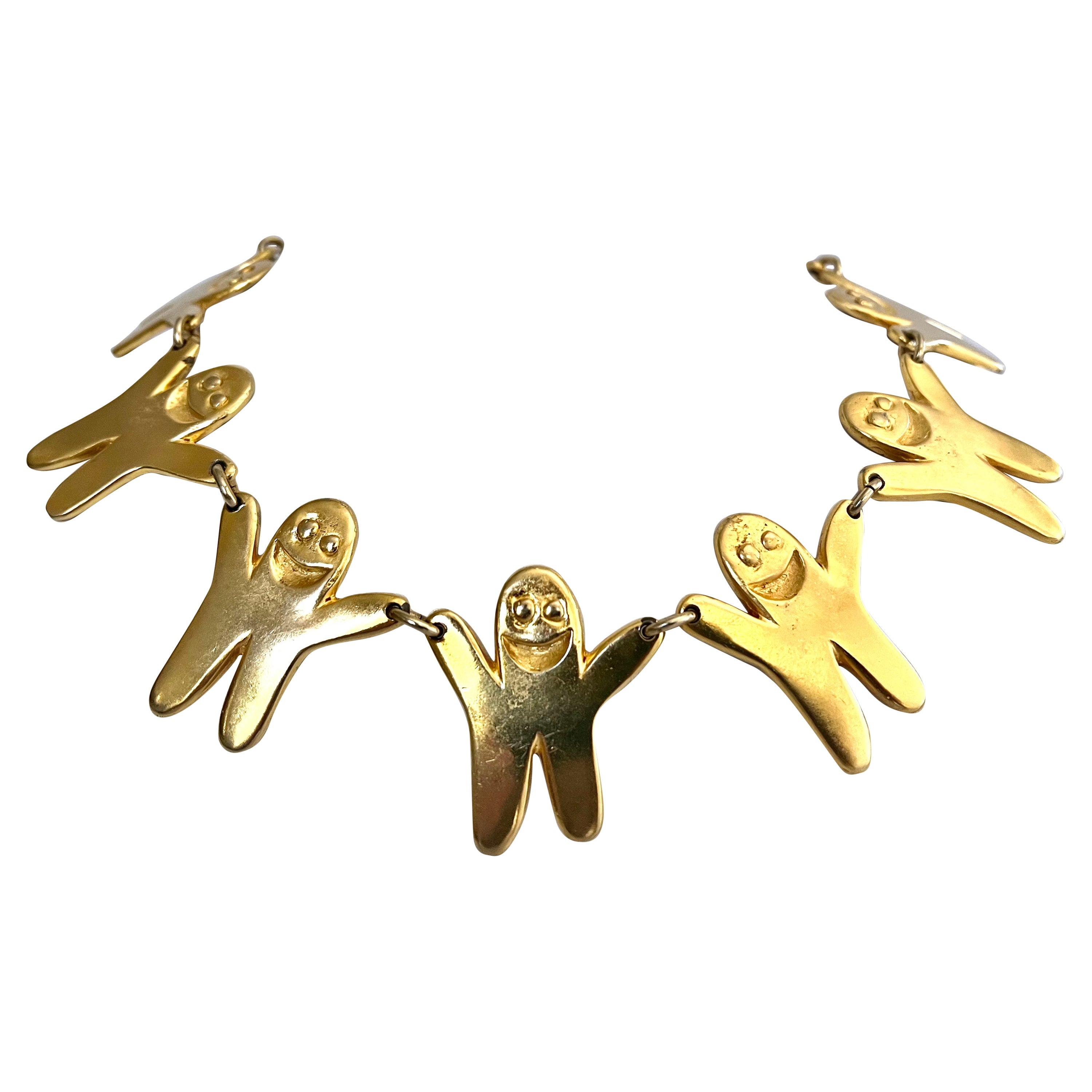 Louis Feraud Paris Choker Necklace Gilt Metal with Brand Logo Charms For  Sale at 1stDibs