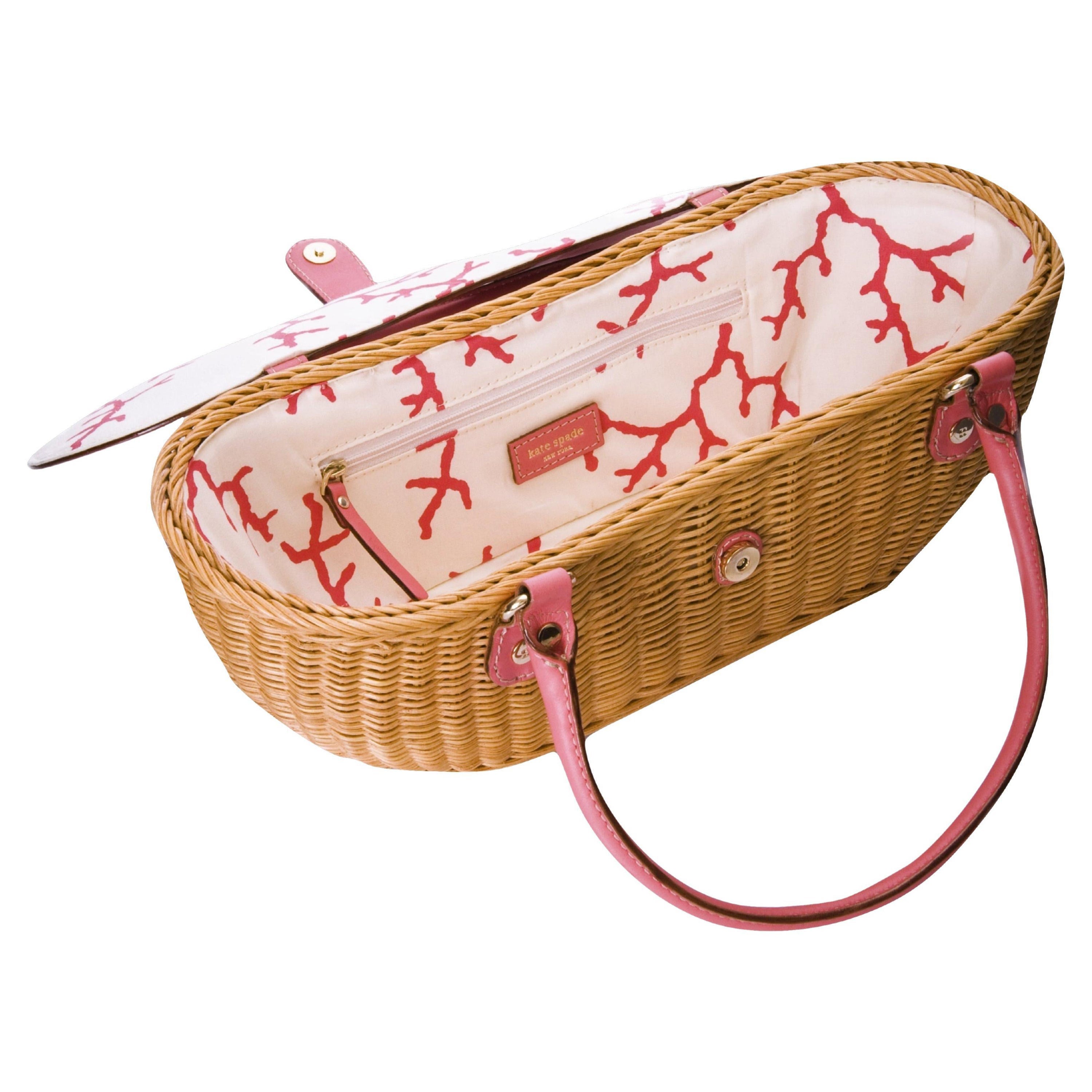 New Kate Spade Medium Her Spring 2005 Final Collection Pink Wicker Basket Bag