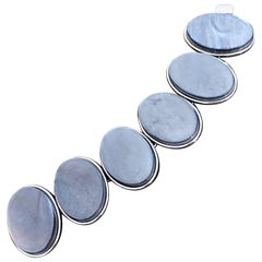 YSL Yves Saint Laurent Vintage Silver Gray Oval Iridescent Link Bracelet Jewelry