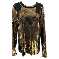BALMAIN Size M Black Gold Sequined Crew-Neck Pullover