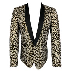 JUST CAVALLI Size 38 Black Gold Jacquard Wool Blend Sport Coat