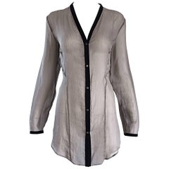 Helmut Lang anni '2000, camicetta vintage a manica lunga semi trasparente in seta e pelle