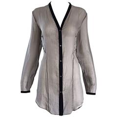 Helmut Lang 1990s Silk + Leather Semi Sheer Long Sleeve Vintage Blouse / Tunic