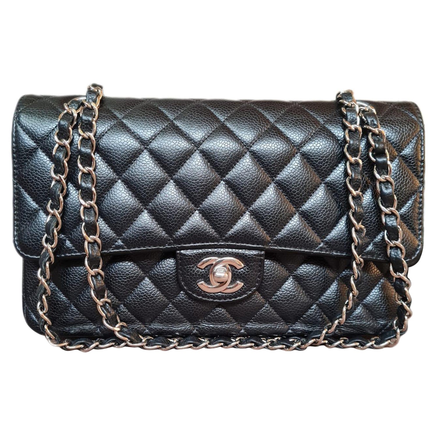 Brand New CHANEL 22C Caviar Quilted Round Vanity Handle With Chain w/  Receipt
