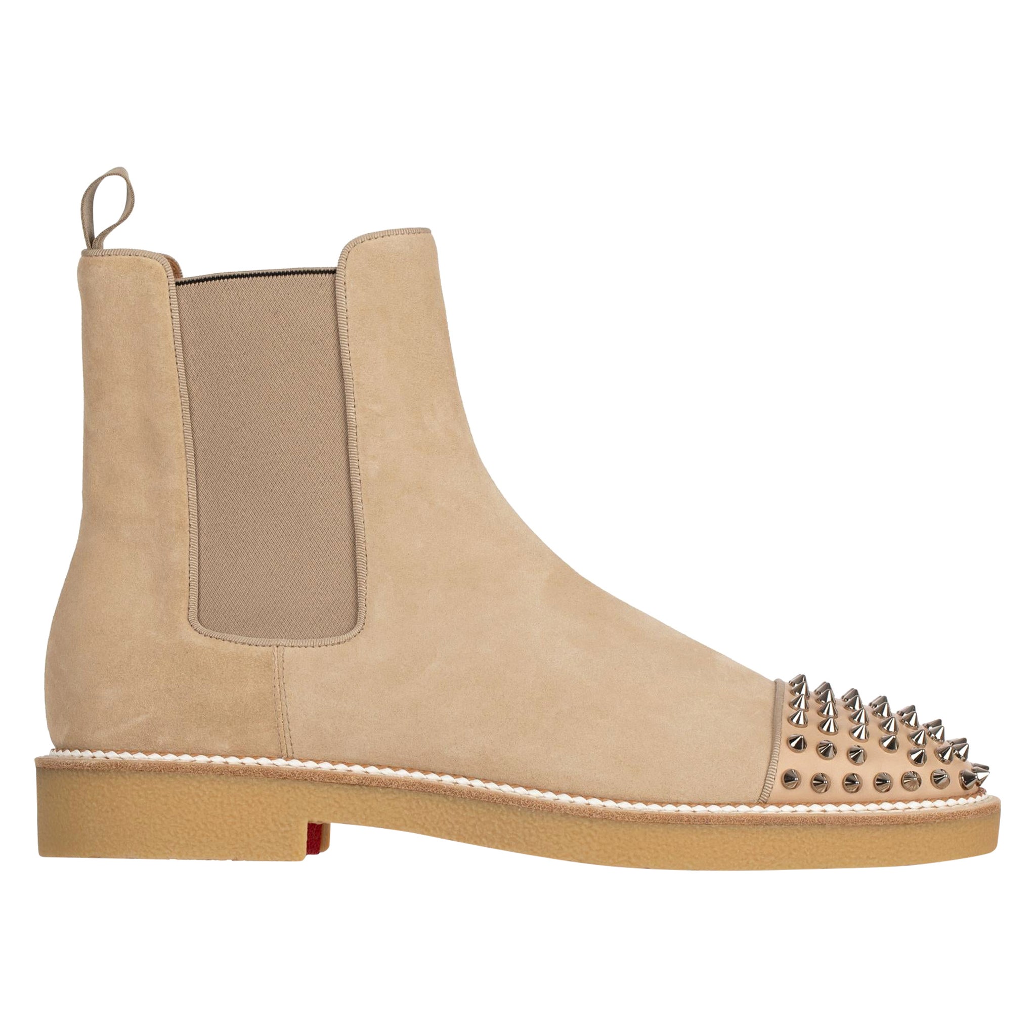 Christian Louboutin Mens Beige Suede Boots With Studs 41.5 FR For Sale
