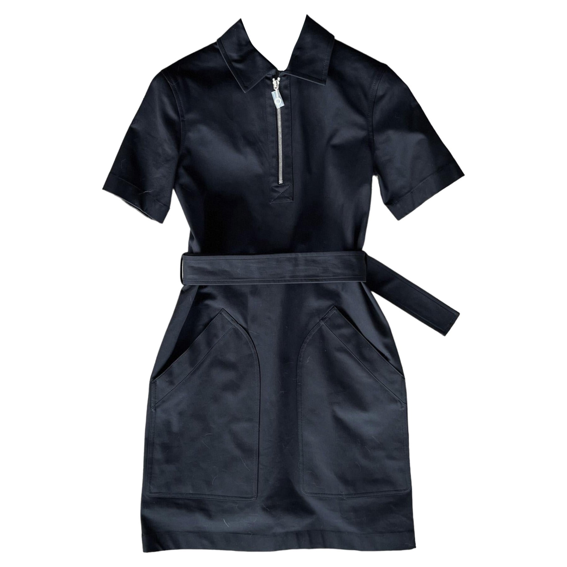 Hermes Robe Ceinturee Belt Dress In Black, Size 34, Women's, 2023