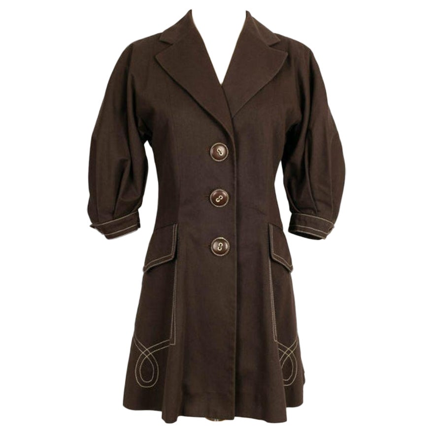 Christian Dior Brown Leather Short Coat, Size 34FR For Sale