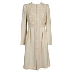 Valentino Embroidered Coat in White Ecru